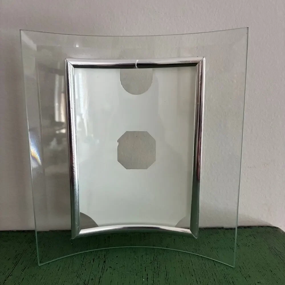 Vintage Curved Glass Picture Frame 3x5 Silver Tone Vanity Freestanding